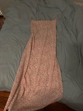 Pink Floral Maxi Slip Dress with Delicate Spaghetti Straps